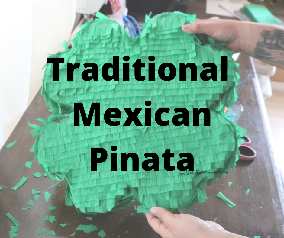 Traditional Mexican Pinata made using green fringed crepe paper