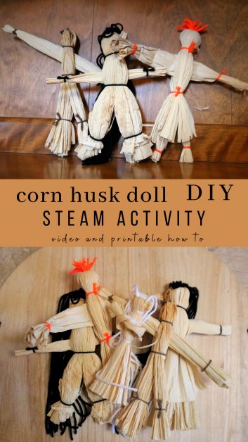 3 native american corn husk dolls made my choctaw children. each having different colored hair varying from orange, brown, black and white.